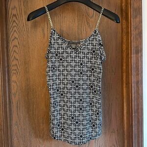 Patterned v-neck tank with gold chain straps